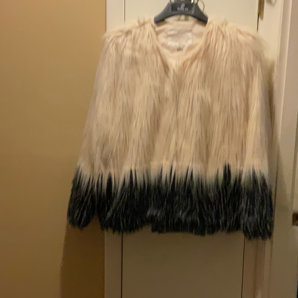 Novel Womens navy and cream faux fur jacket.